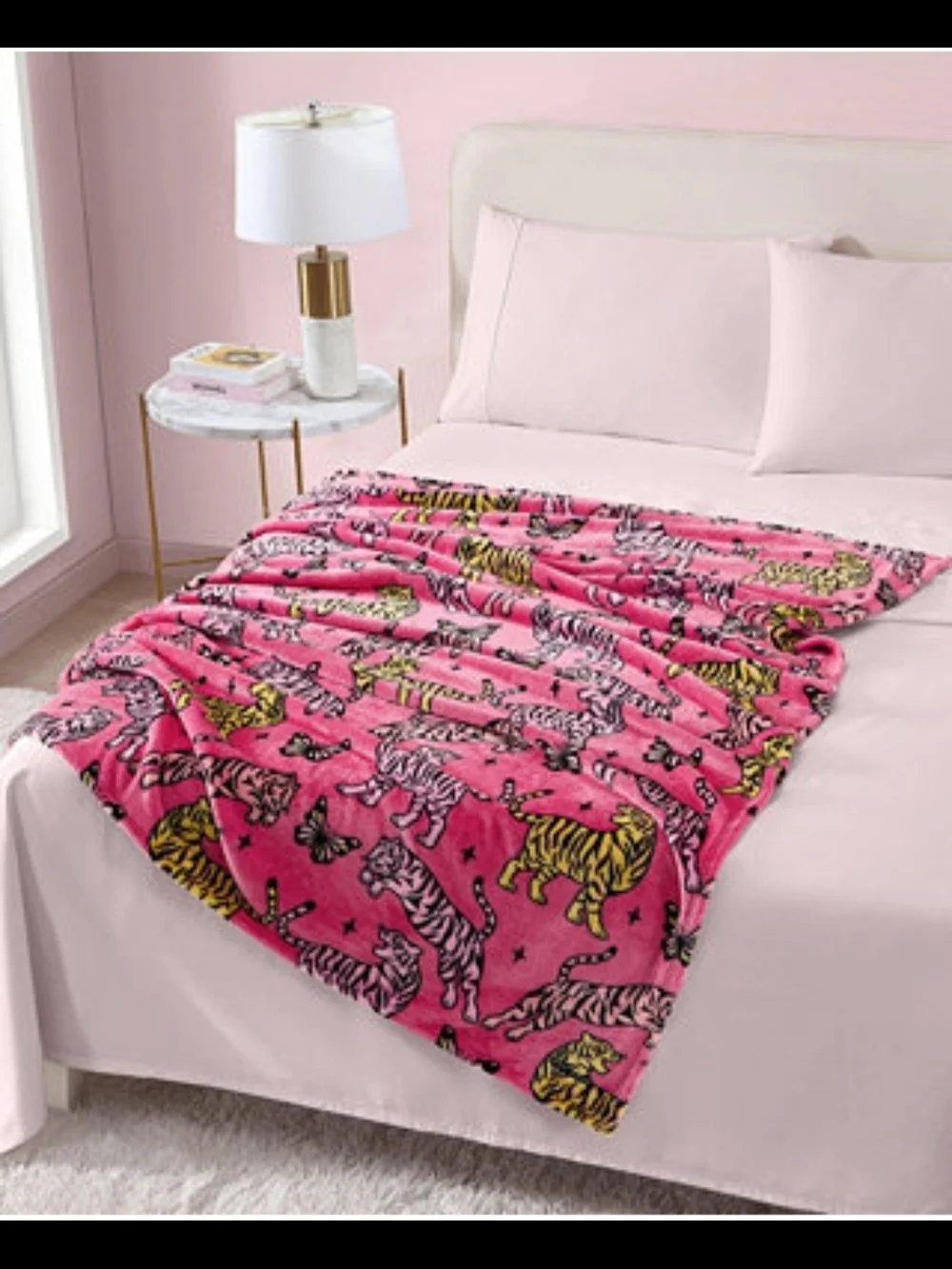 Betsey Johnson Plush Throw In Butterfly Tiger Or Leopard Rosette, NWT